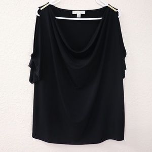 Michael Kors Black Top Gold Split Sleeve Cowl Neck